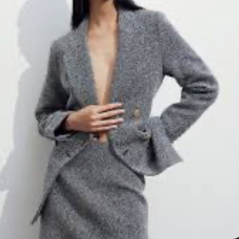 H&M Textured Weave Fitted Blazer in Grey/Salt and Pepper - SZ L